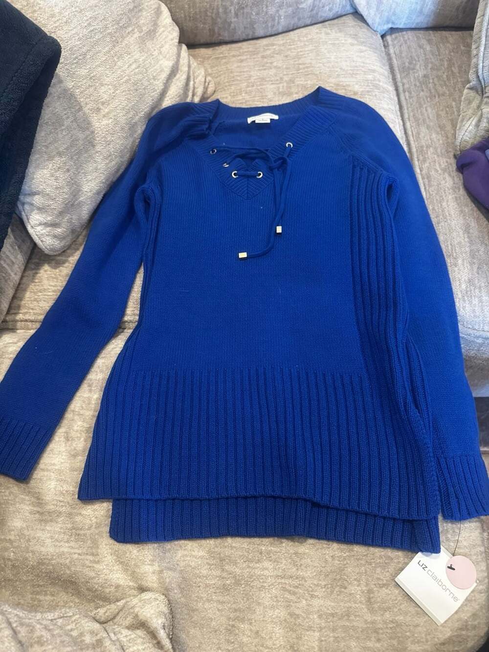 Liz Claiborne Lace Up Sweater Fall 18 Bold Blue Small